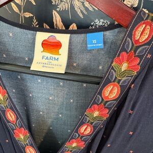 Anthropologie Navy Dress with Red Floral Embroidery